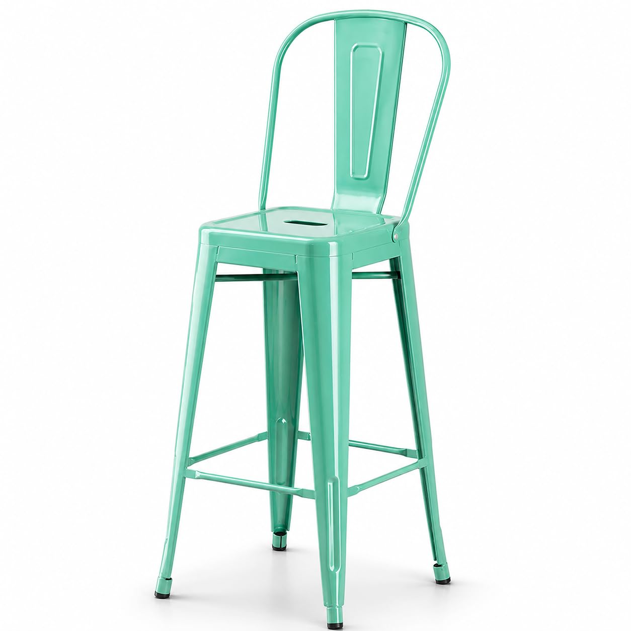Glownary Alloy Aquamarine Steel Cafe Barstool with Back