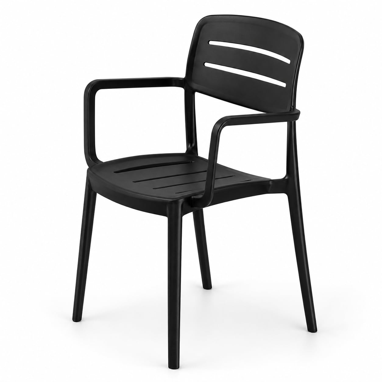 Glownary [4 Pack Alto Black Resin Slat Back Arm Chair, 350 lb. Capacity