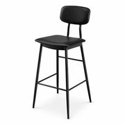Glownary Mid-Century Black Steel Barstool with Vinyl Padded Seat
