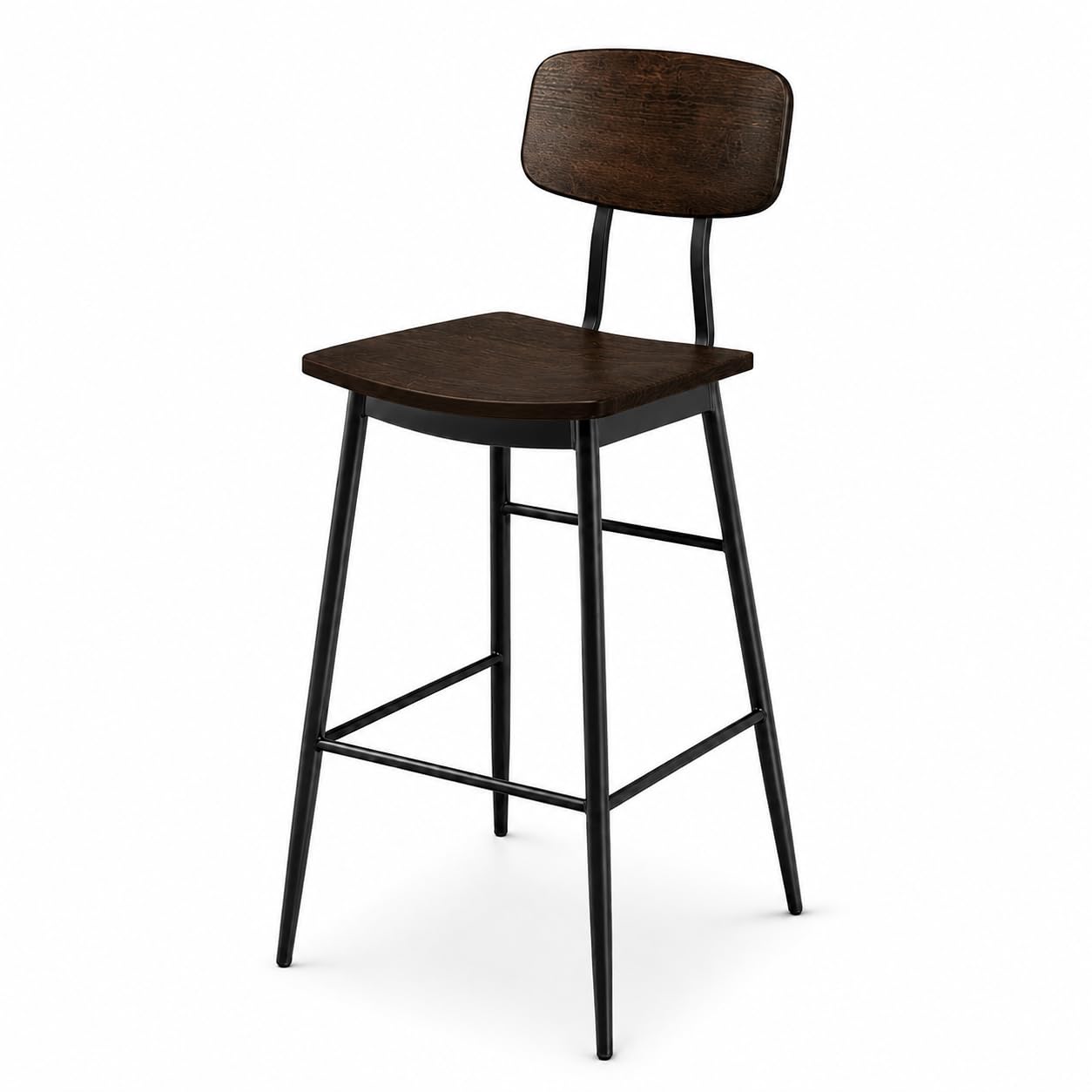 Glownary Mid-Century Black Barstool with Espresso Wood Seat