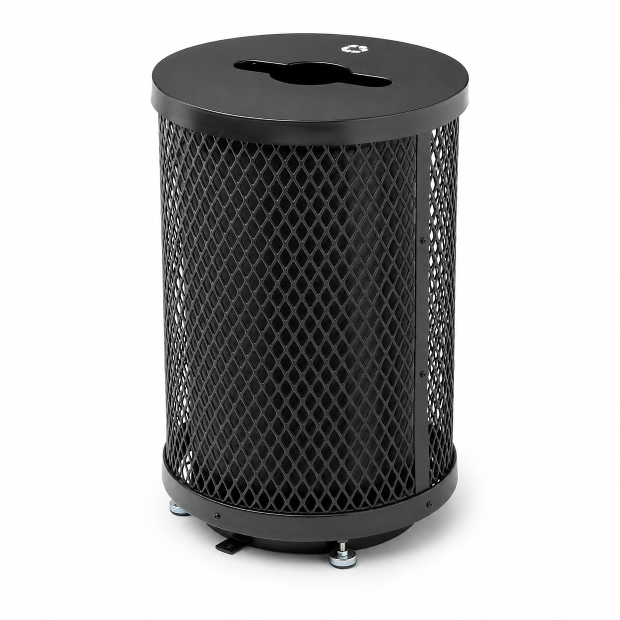 Glownary 36 Gallon Round Black Expanded Steel Outdoor Trash Can