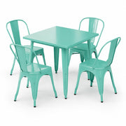 Glownary Alloy 32" x 32" Aquamarine Steel Outdoor Table Set