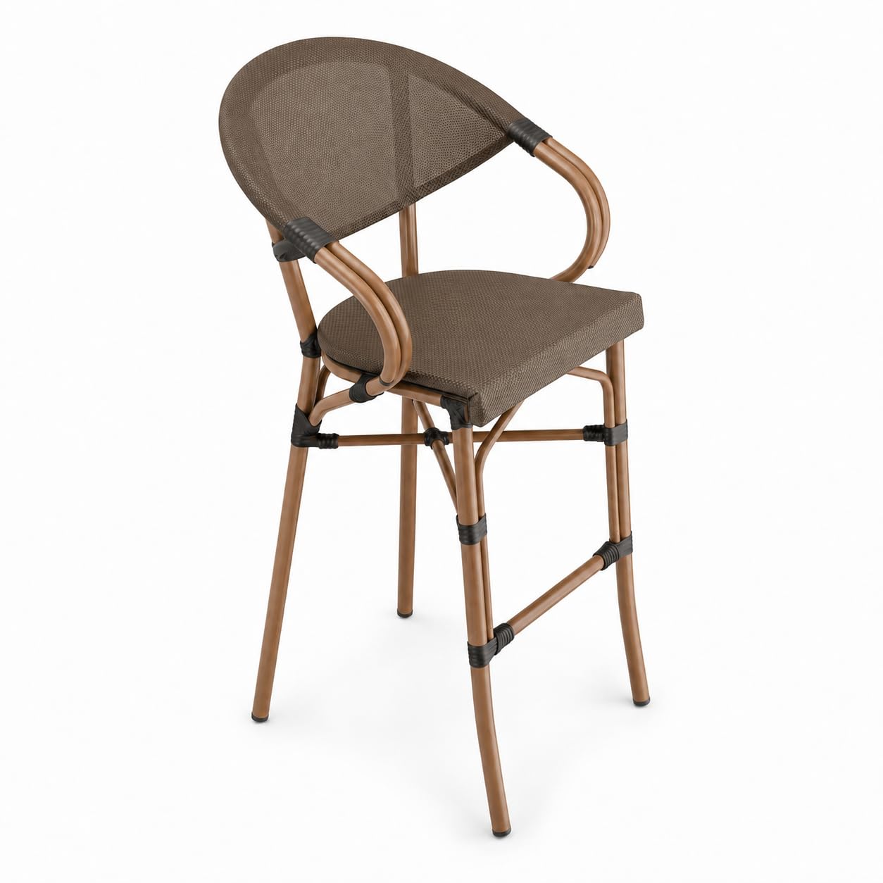 Glownary Bistro Brown Teslin Outdoor Arm Barstool, Aluminum