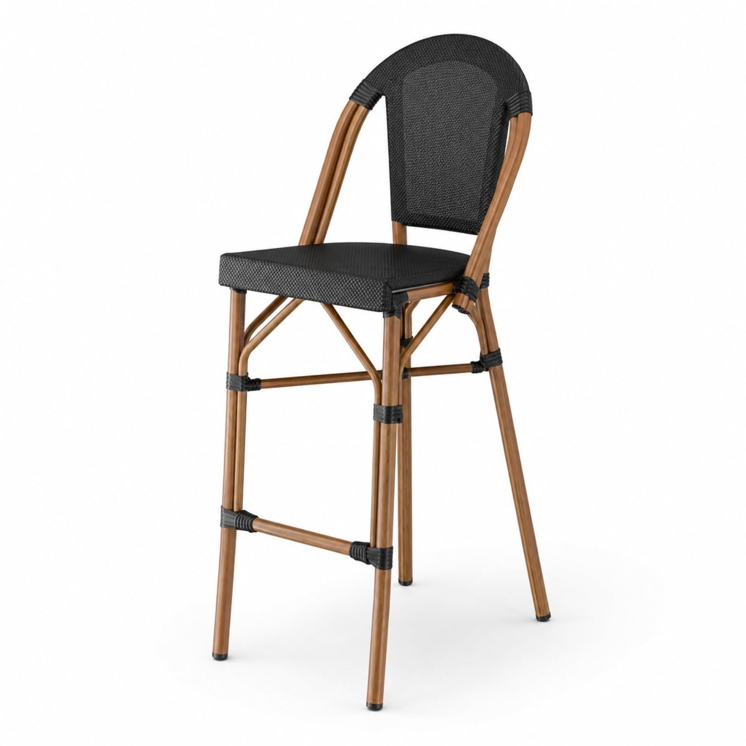 Glownary Bistro Outdoor Barstool, Black Teslin, Aluminum Frame
