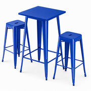 Glownary Alloy 24" x 24" Blue Steel Bar Height Outdoor Table Set