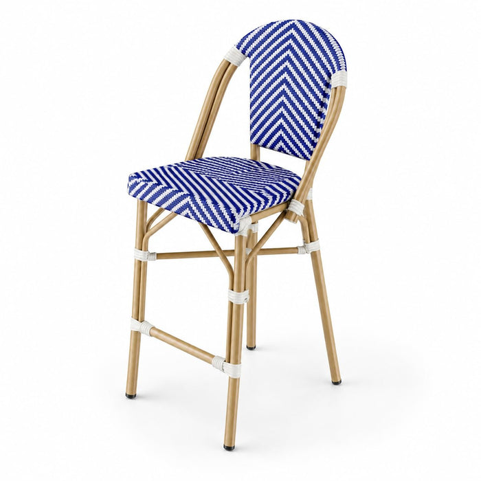 Glownary Bistro Blue & White Teslin Counter Height Outdoor Stool