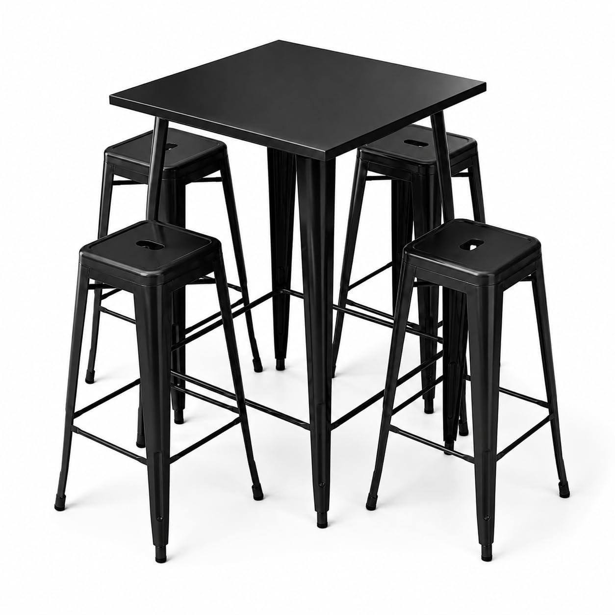 Glownary Alloy 32" x 32" Onyx Black Bar Height Outdoor Table Set