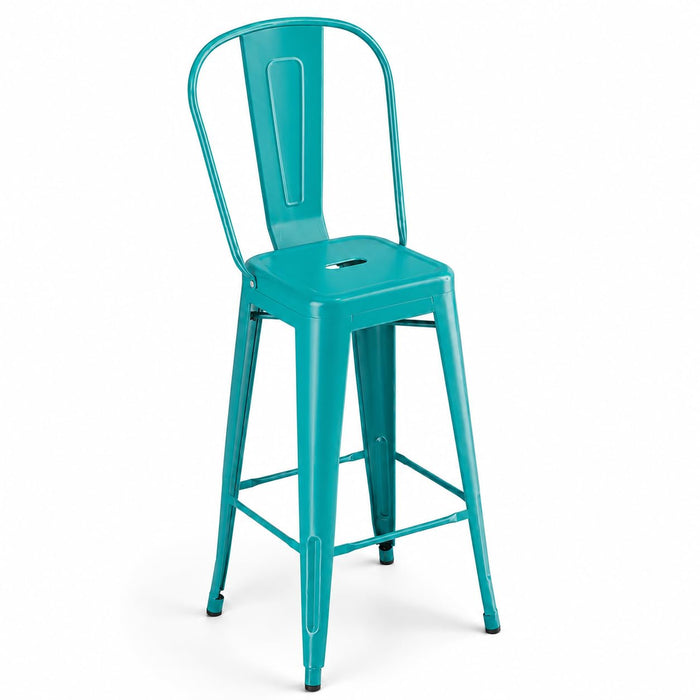 Glownary Alloy Teal Topaz Steel Outdoor Cafe Barstool 400 lb.