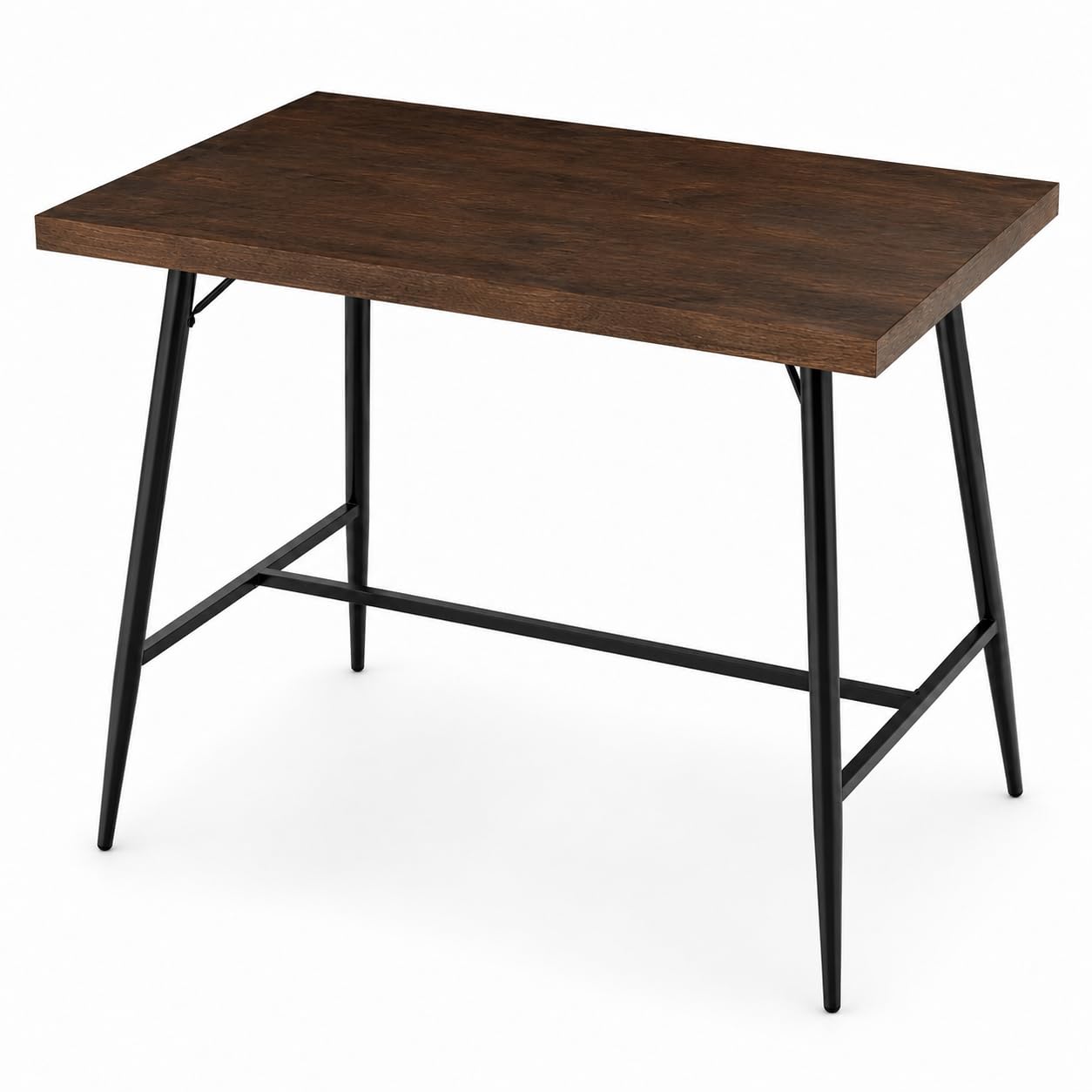 Glownary Mid-Century Bar Height Butcher Block Table, Espresso Brown Wood Top with Black Steel Base, 30 x 48 Inch, Rectangle, Indoor