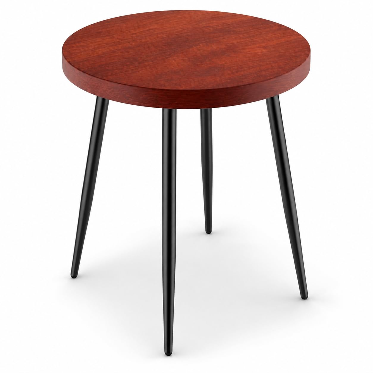 Glownary Mid-Century Round Butcher Block Table, 30 Inch Mahogany Finish, Standard Height Wood Top with Black Steel Base, Indoor Commercial Table for Restaurant Cafe Bar