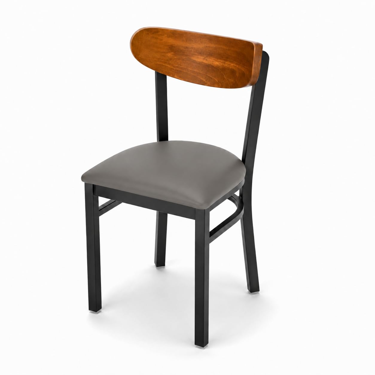 Glownary Boomerang Black Steel Chair with Dark Gray Vinyl Seat