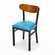 Glownary Boomerang Black Steel Chair with Blue Vinyl Seat