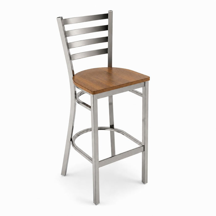 Glownary Clear Coat Ladder Back Bar Stool with Vintage Wood Seat