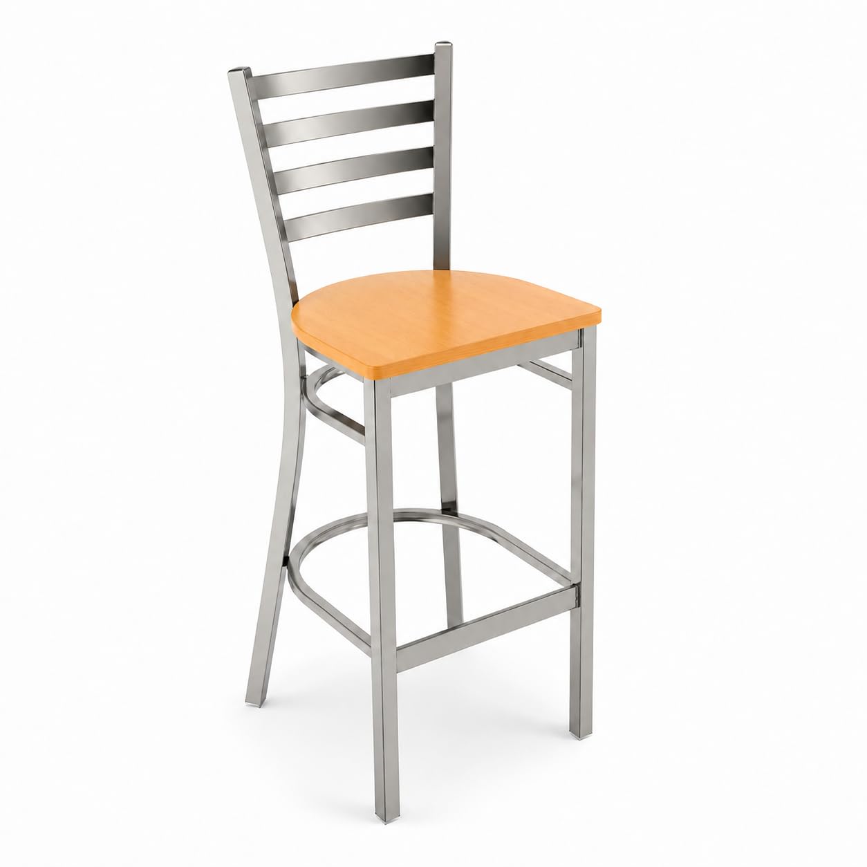 Glownary Ladder Back Bar Stool with Natural Wood Seat, Clear Coat