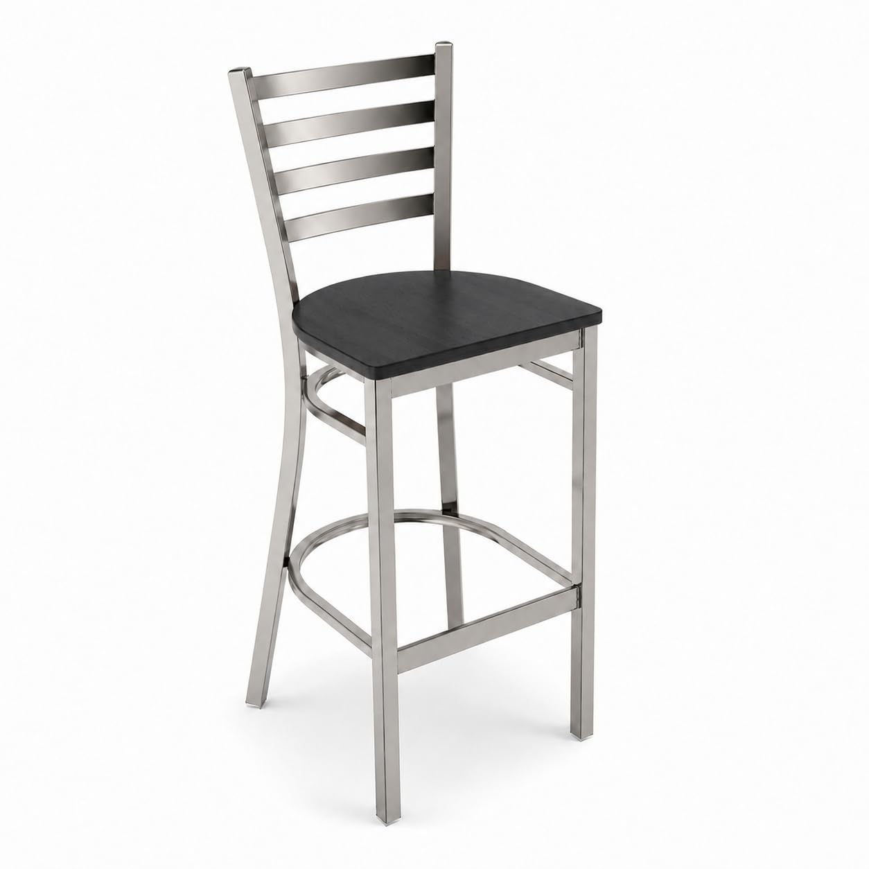 Glownary Ladder Back Bar Stool with Black Wood Seat, Clear Coat