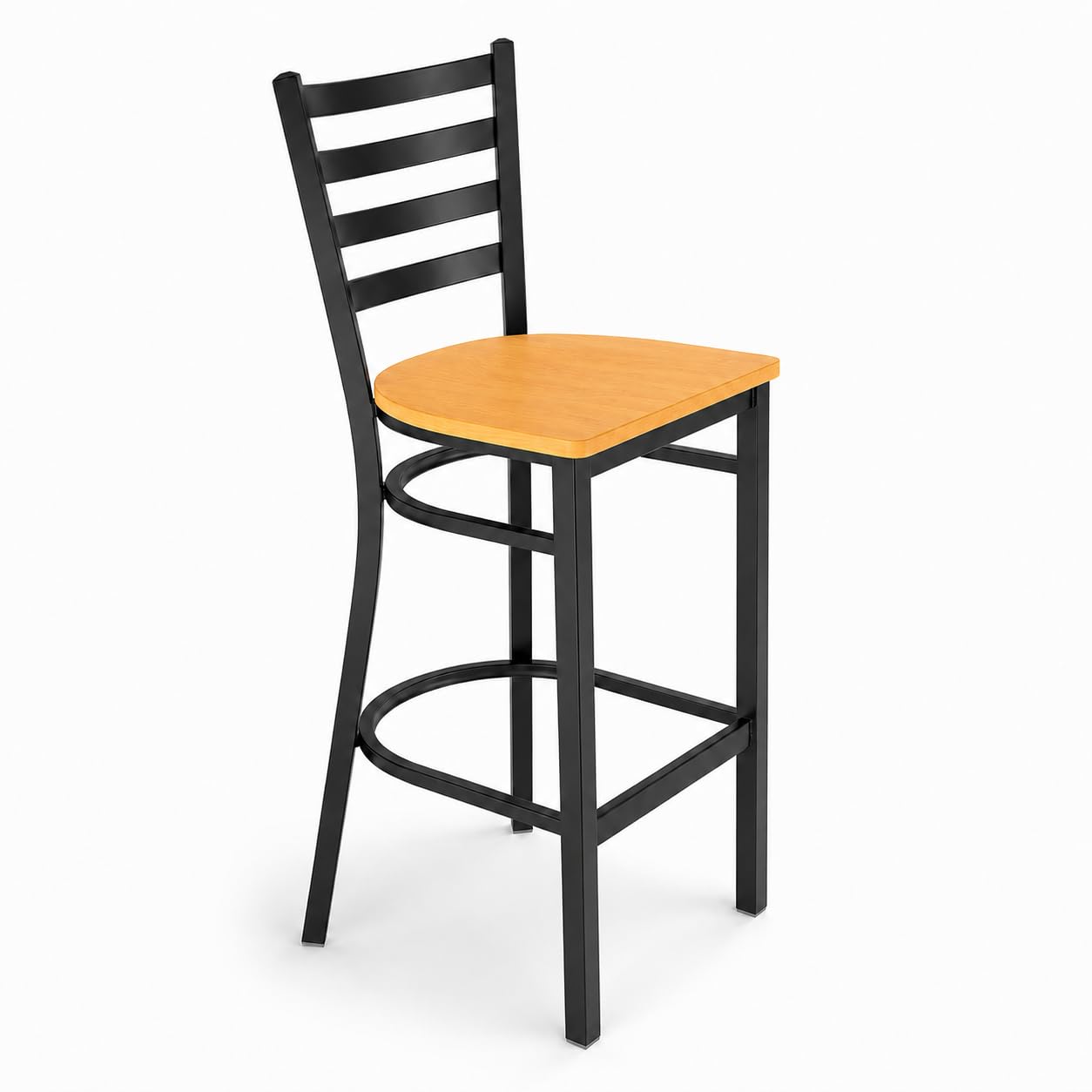 Glownary Ladder Back Bar Stool with Natural Wood Seat, Black