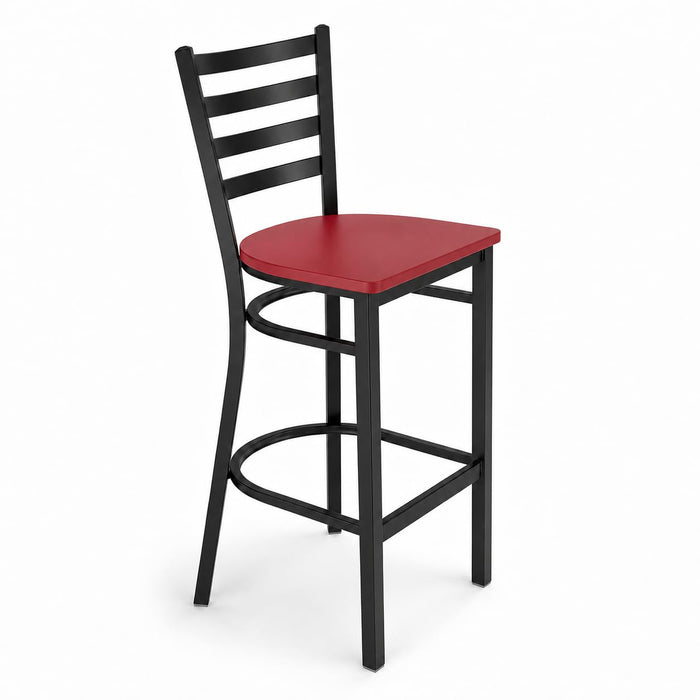 Glownary Ladder Back Bar Stool with Mahogany Wood Seat, Black