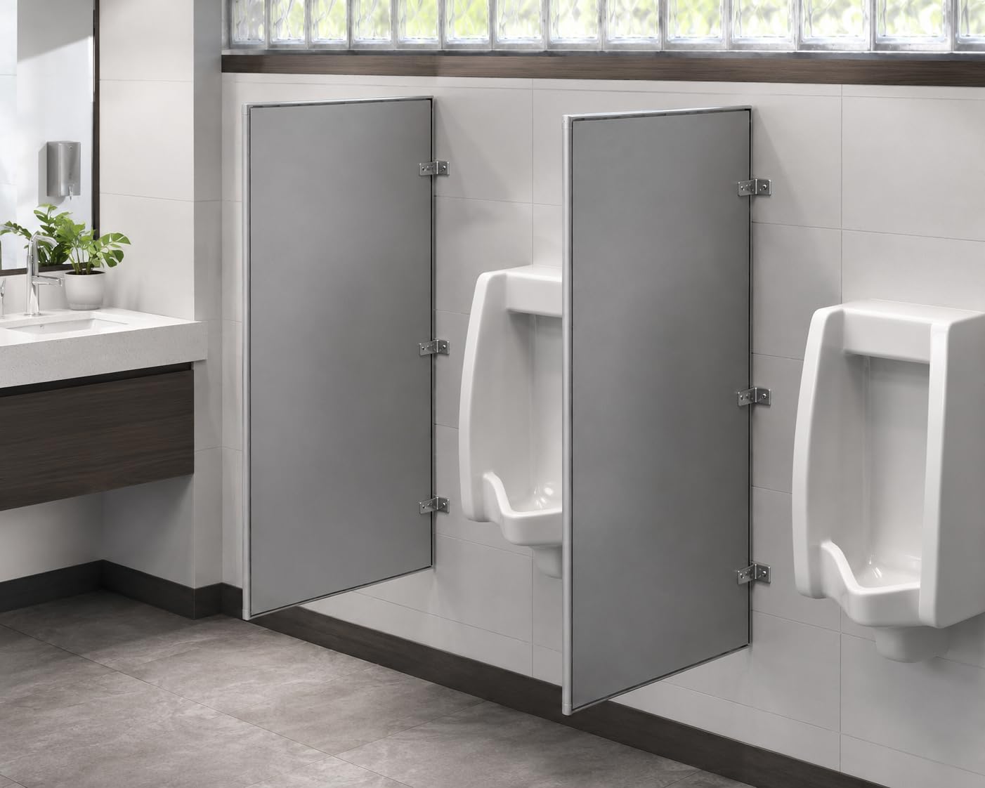 Steel Urinal Partition with Mounting Kit for Restrooms, Silver, 24" x 48" view 2