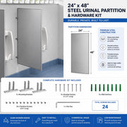 Steel Urinal Partition with Mounting Kit for Restrooms, Silver, 24" x 48" view 3