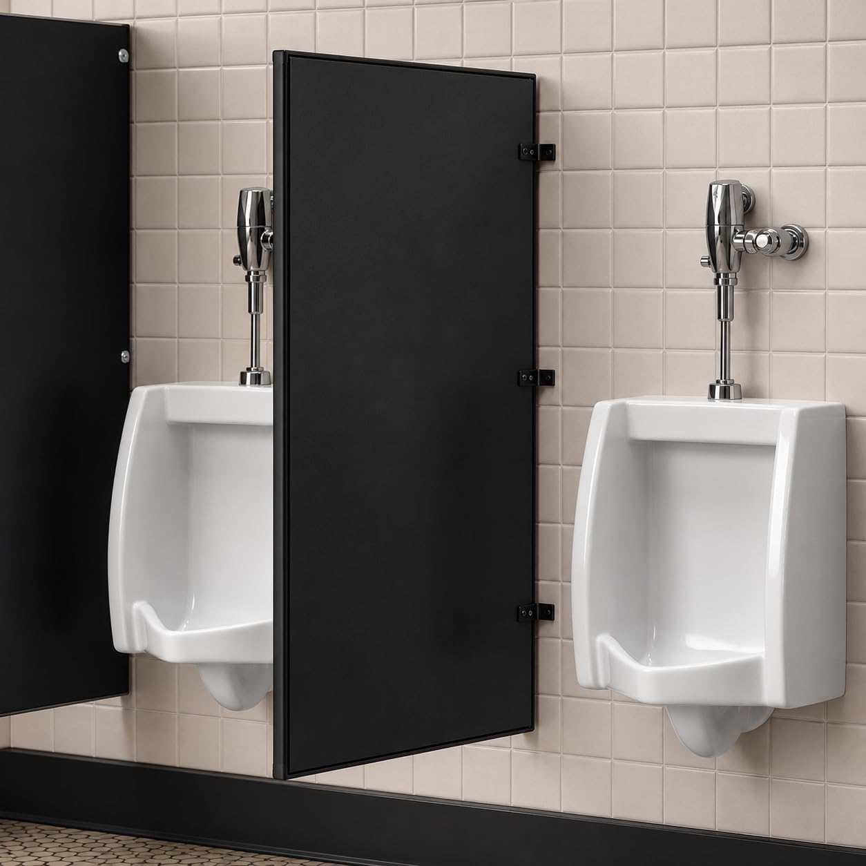 Steel Urinal Partition with Mounting Kit for Restrooms, Black, 1, 24" x 48" view 2