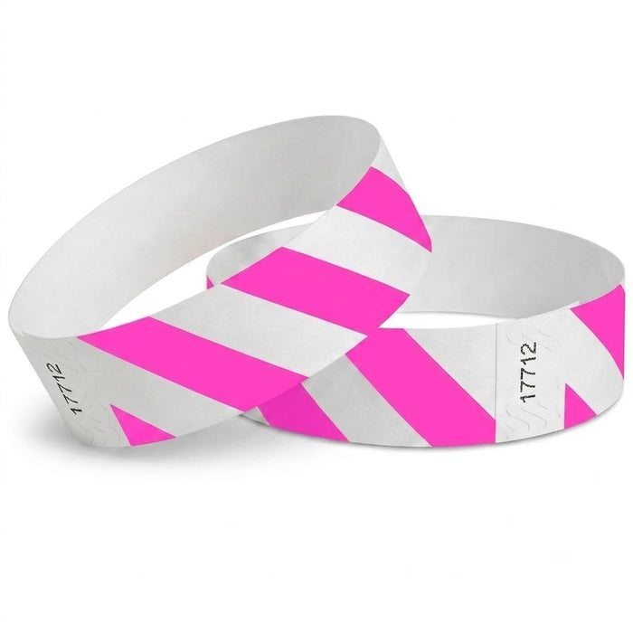 Glownary Neon Pink Striped Disposable Tyvek® Wristbands 500/Bag