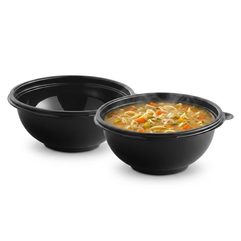 Glownary 12 oz Black PET Plastic Round Catering Serving Bowl 50/Pack