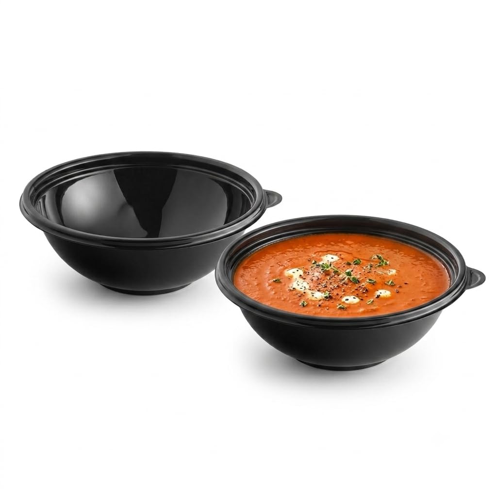 Glownary 24 oz Black PET Plastic Round Catering Bowl, 25/Pack