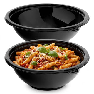 Glownary 64 oz Black PET Plastic Round Catering Serving Bowl