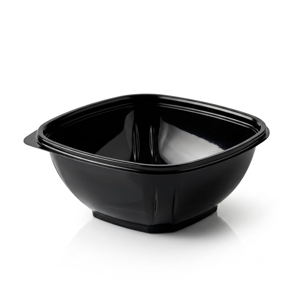 Glownary 16 oz Black PET Plastic Square Catering Serving Bowl