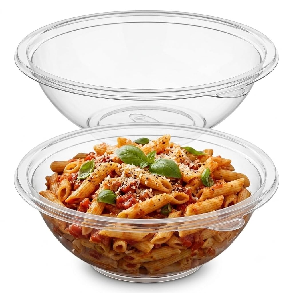Glownary 64 oz Clear PET Plastic Round Catering Serving Bowl
