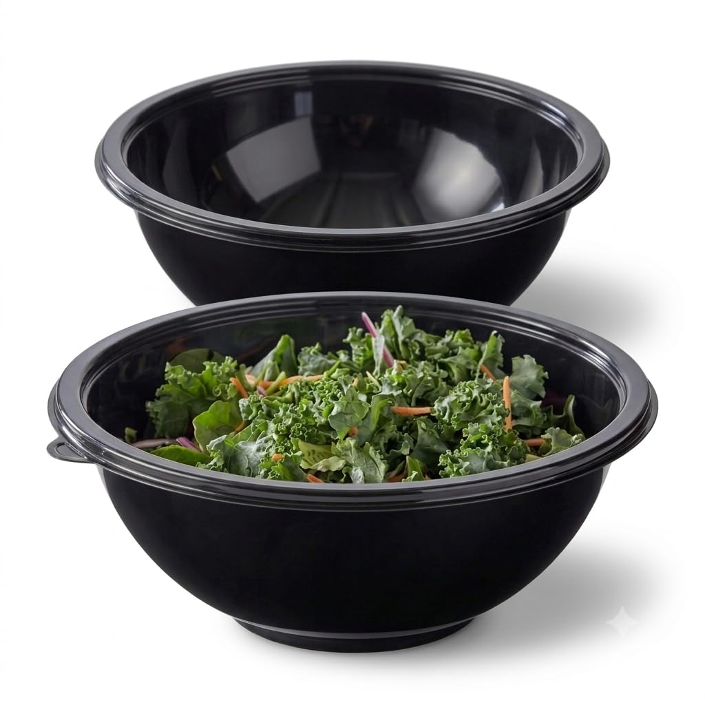 Glownary 160 oz Black PET Plastic Round Catering Serving Bowl