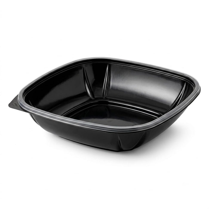 Glownary 80 oz Black PET Plastic Square Catering Bowl 50/Case