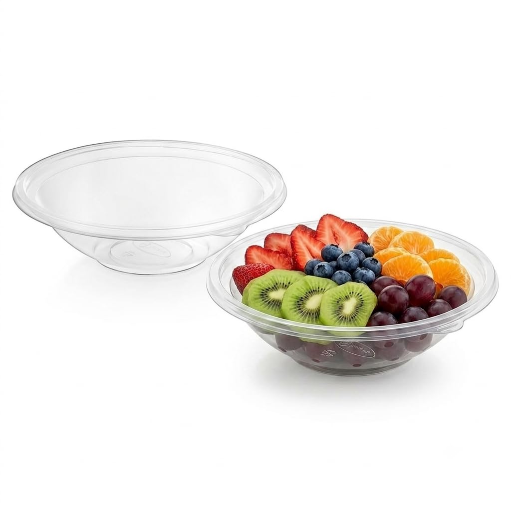 Glownary 32 oz Clear PET Plastic Round Wide Catering Bowl 25/Pack
