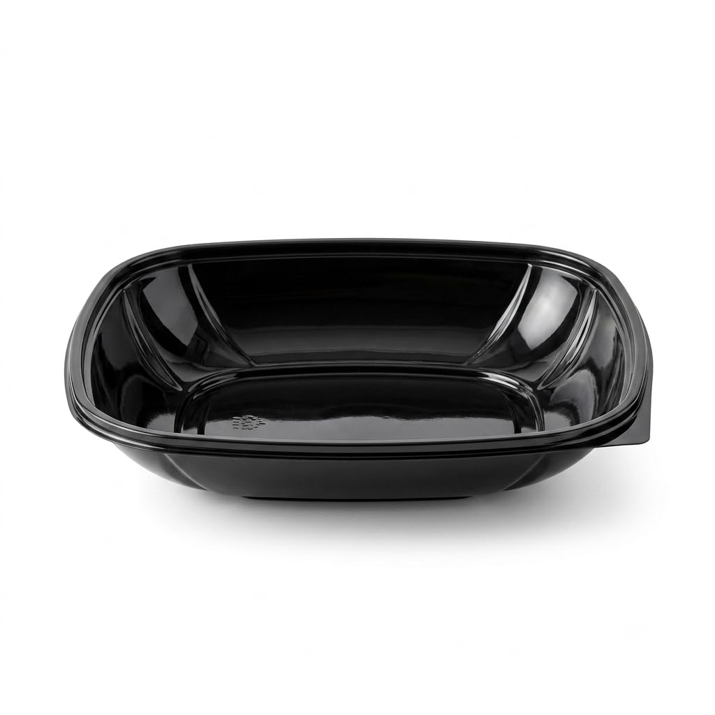 Glownary 32 oz Black PET Plastic Square Catering Serving Bowl