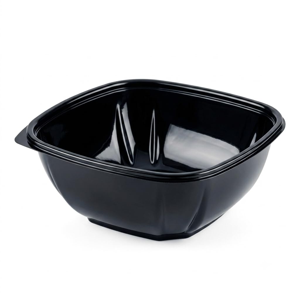 Glownary 48 oz Black PET Plastic Square Catering Serving Bowl