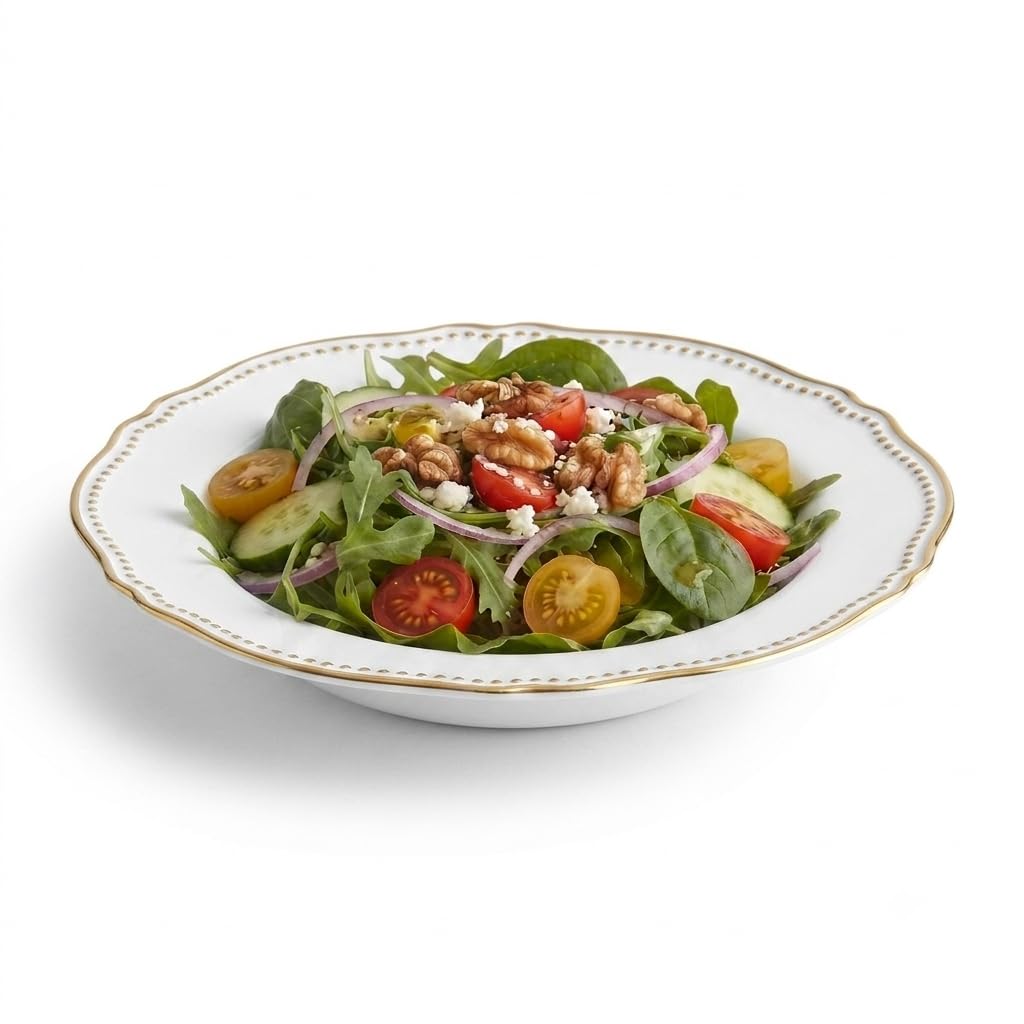 Glownary Heirloom 10 oz White Round Plastic Bowl with Gold Rim