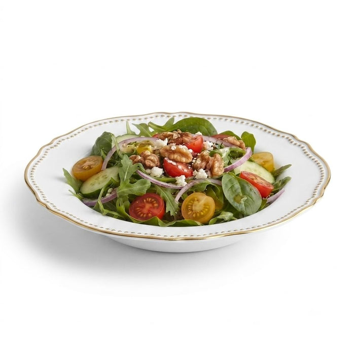 Glownary Heirloom 10 oz White Round Plastic Bowl with Gold Rim