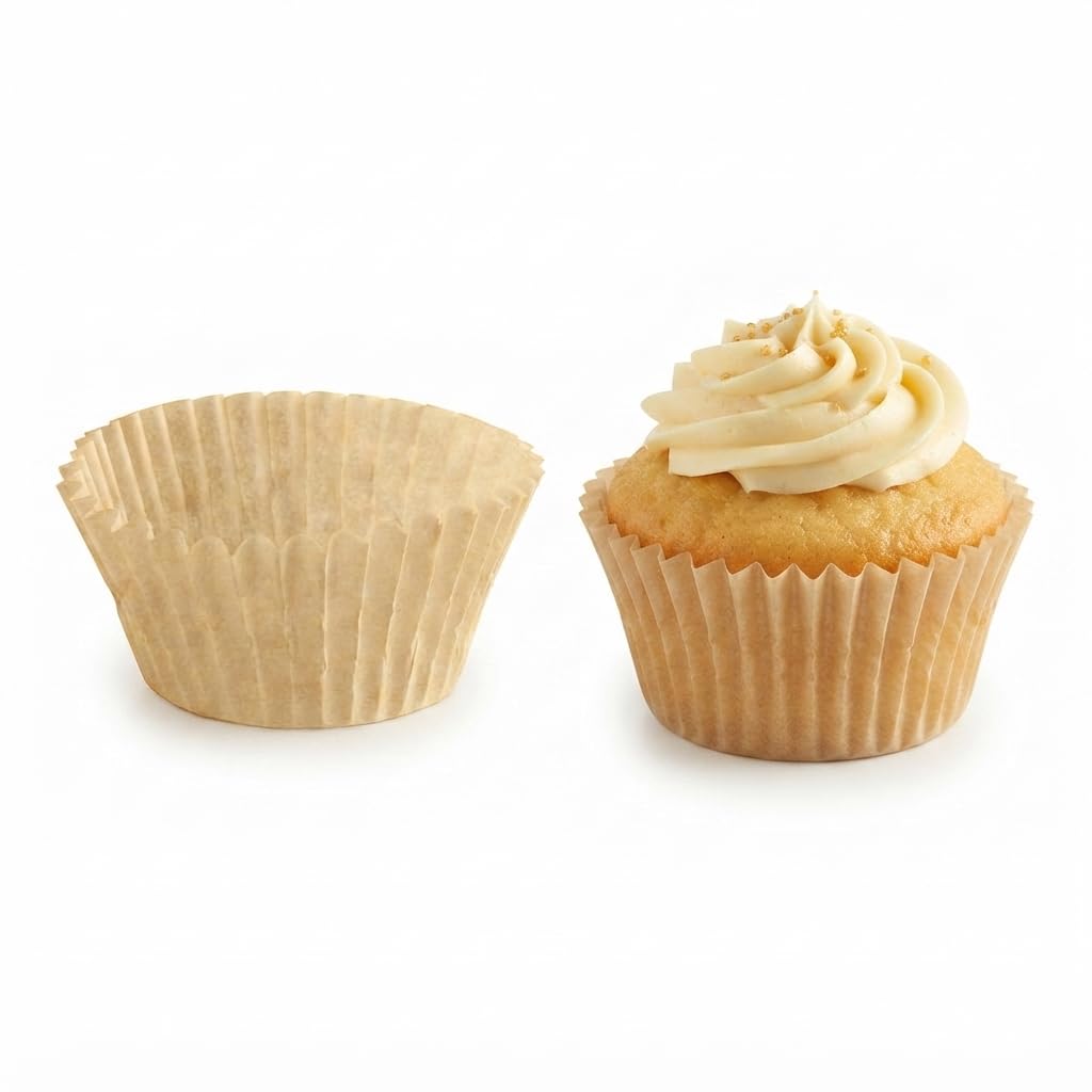 Glownary 2" x 1 1/4" Unbleached Kraft Fluted Baking Cups