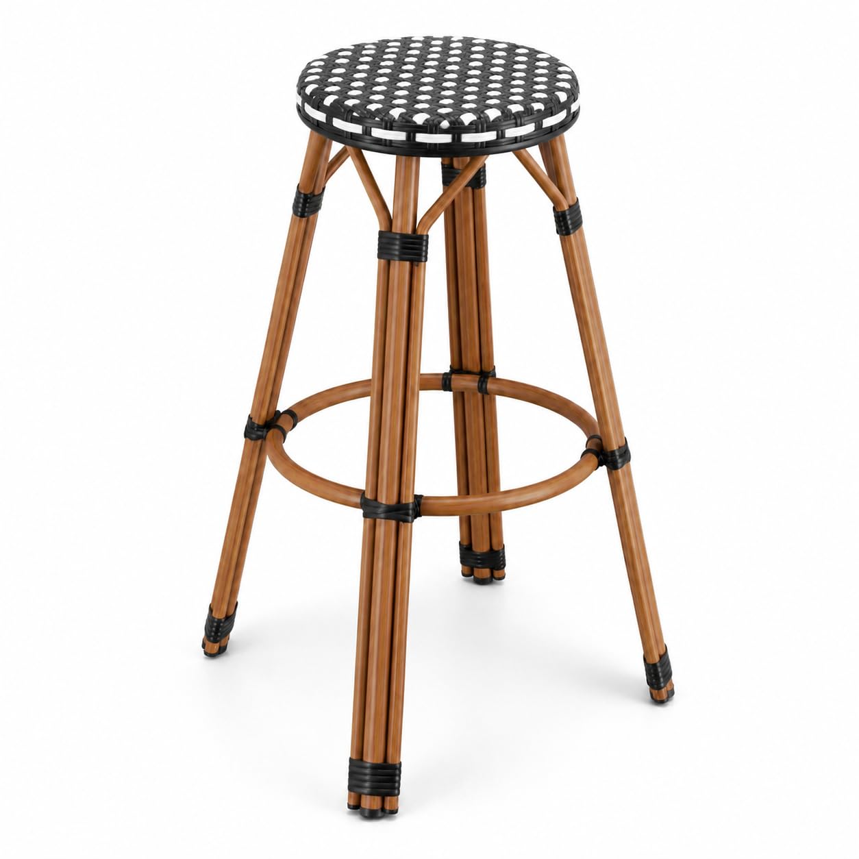 Glownary Bistro Black & White Checkered PE Rattan Outdoor Barstool