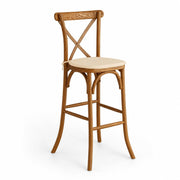 Glownary Vineyard Cross Back Bar Stool, Barrel Brown, with Cushion
