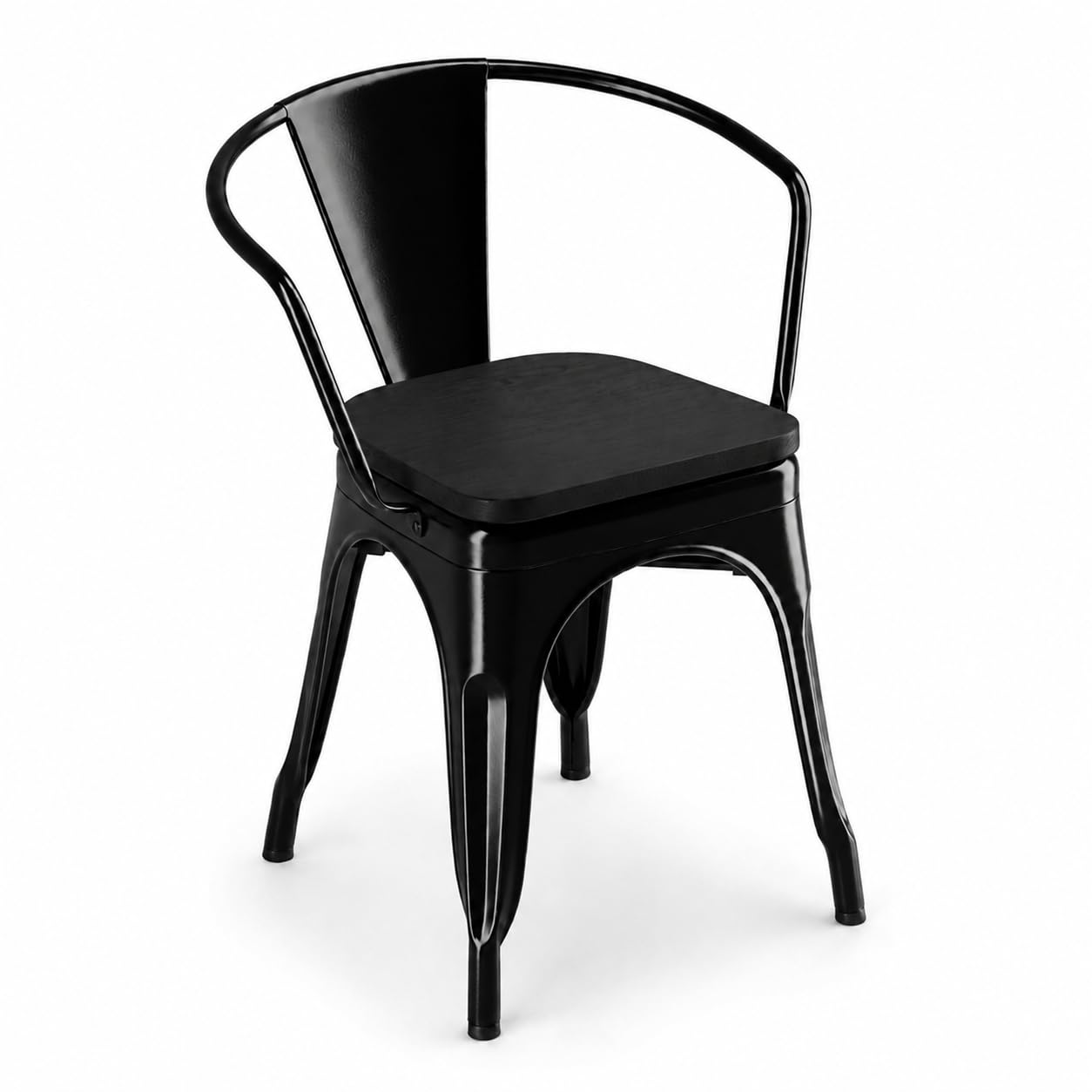 Glownary Alloy Onyx Black Indoor Arm Chair with Black Wood Seat