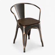 Glownary Alloy Distressed Copper Indoor Arm Chair with Walnut Seat