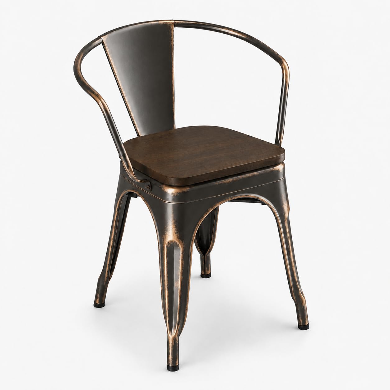 Glownary Alloy Distressed Copper Indoor Arm Chair with Walnut Seat