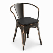 Glownary Alloy Distressed Copper Indoor Arm Chair with Black Wood Seat