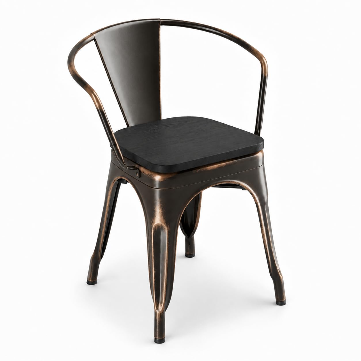 Glownary Alloy Distressed Copper Indoor Arm Chair with Black Wood Seat