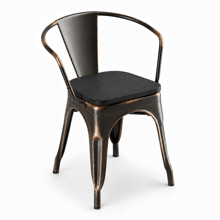Glownary Alloy Distressed Copper Indoor Arm Chair with Black Wood Seat