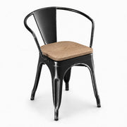 Glownary Alloy Distressed Onyx Black Arm Chair with Gray Wood Seat