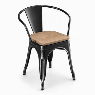 Glownary Alloy Distressed Onyx Black Arm Chair with Gray Wood Seat