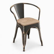 Glownary Alloy Distressed Copper Indoor Arm Chair with Gray Wood Seat
