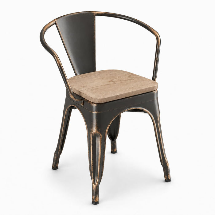 Glownary Alloy Distressed Copper Indoor Arm Chair with Gray Wood Seat